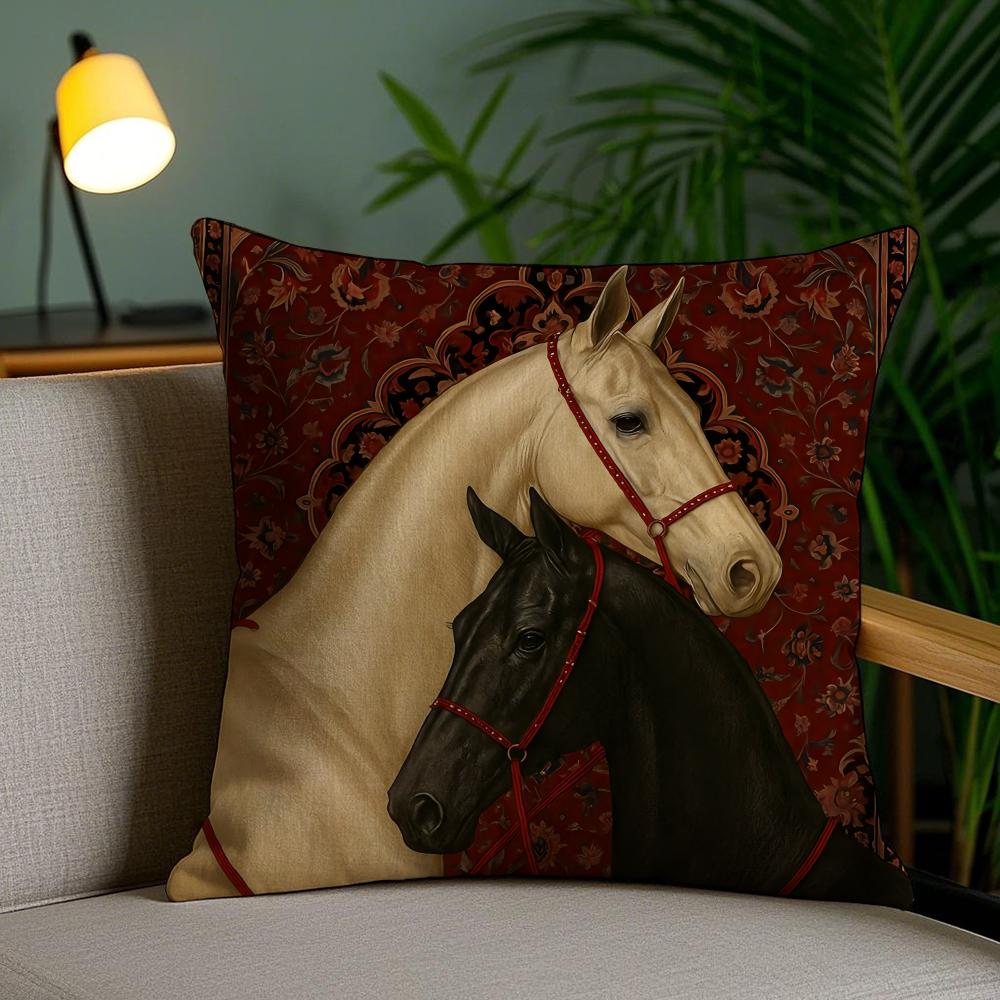 Rider Horse Painting Pillow Case Silky Elegant Comfort Sofa Bed Invisible Zipper