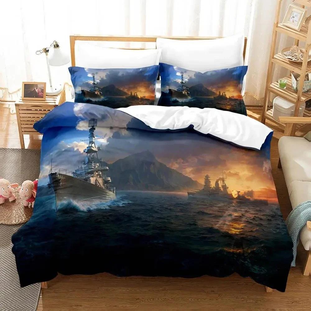 3D Print Game World Of Warships  Bedding Set Duvet Cover Bed Set Quilt Cover Pillowcase Comforter King Queen Size Boys Adult