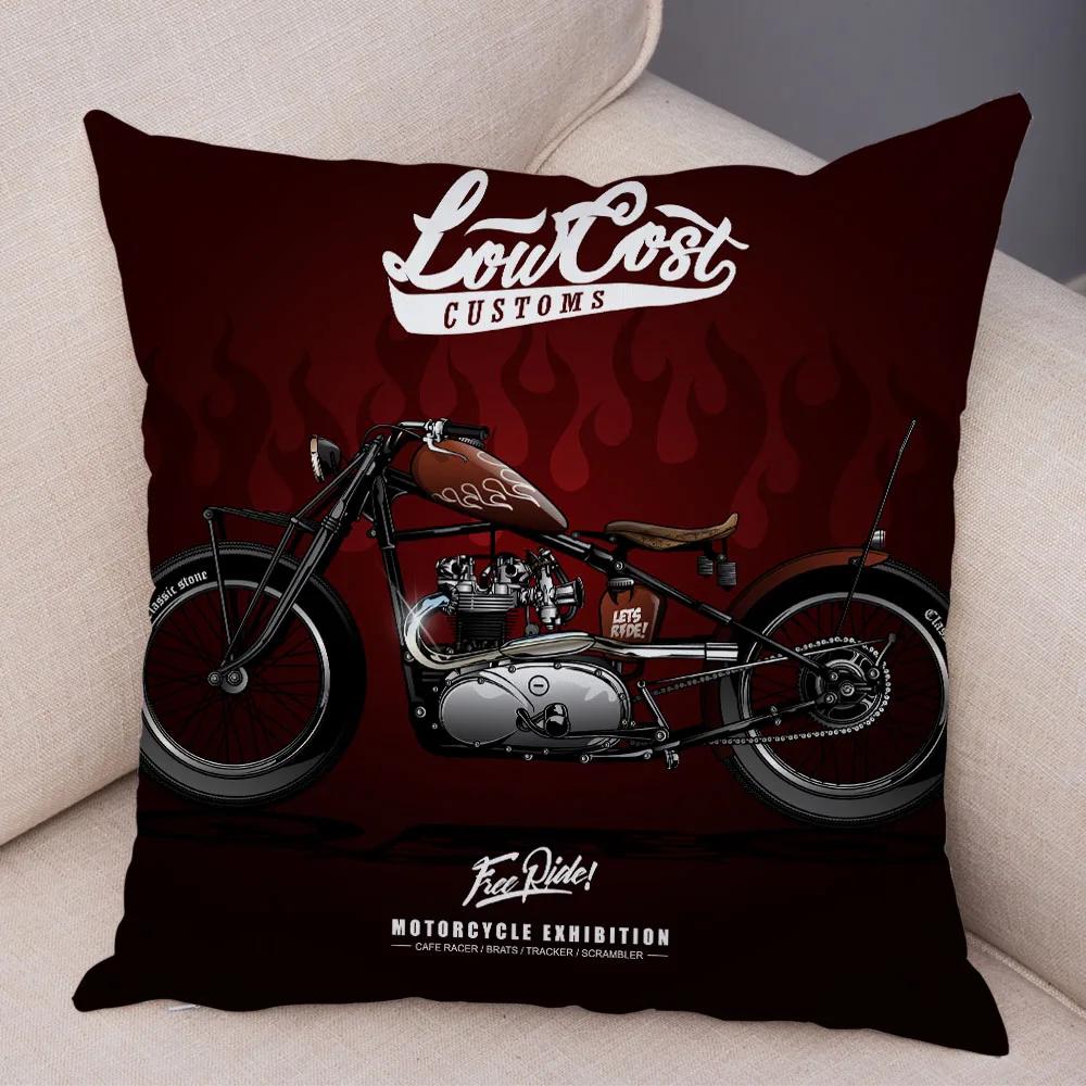 Bunter Motorrad Kissenbezug Dekor Vintage Stil Motorradrennen Kissenbezug Weicher Plüsch Kissenbezug für Sofa Zuhause Auto 45x45cm