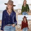 Turn-down Collar Soft Velvet Blouse Women Loose Simple Button Up Women Shirts Elegant Solid Office Lady Tops Casual Blusas 30086