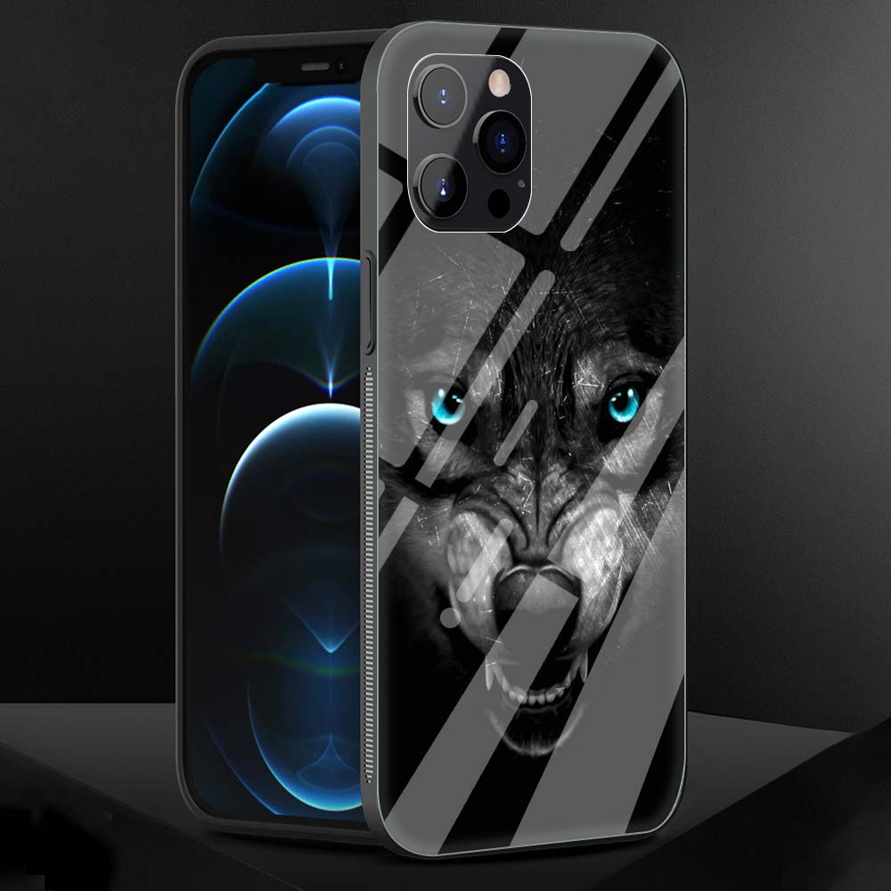 

Модный чехол для телефона с изображением льва, волка, тигра для iPhone 11 Pro MAX, чехол для iPhone 12 13 Pro Max XR X XS 7 8 Plus SE, стеклянный корпус iPhone 6Plus(6sPlus)