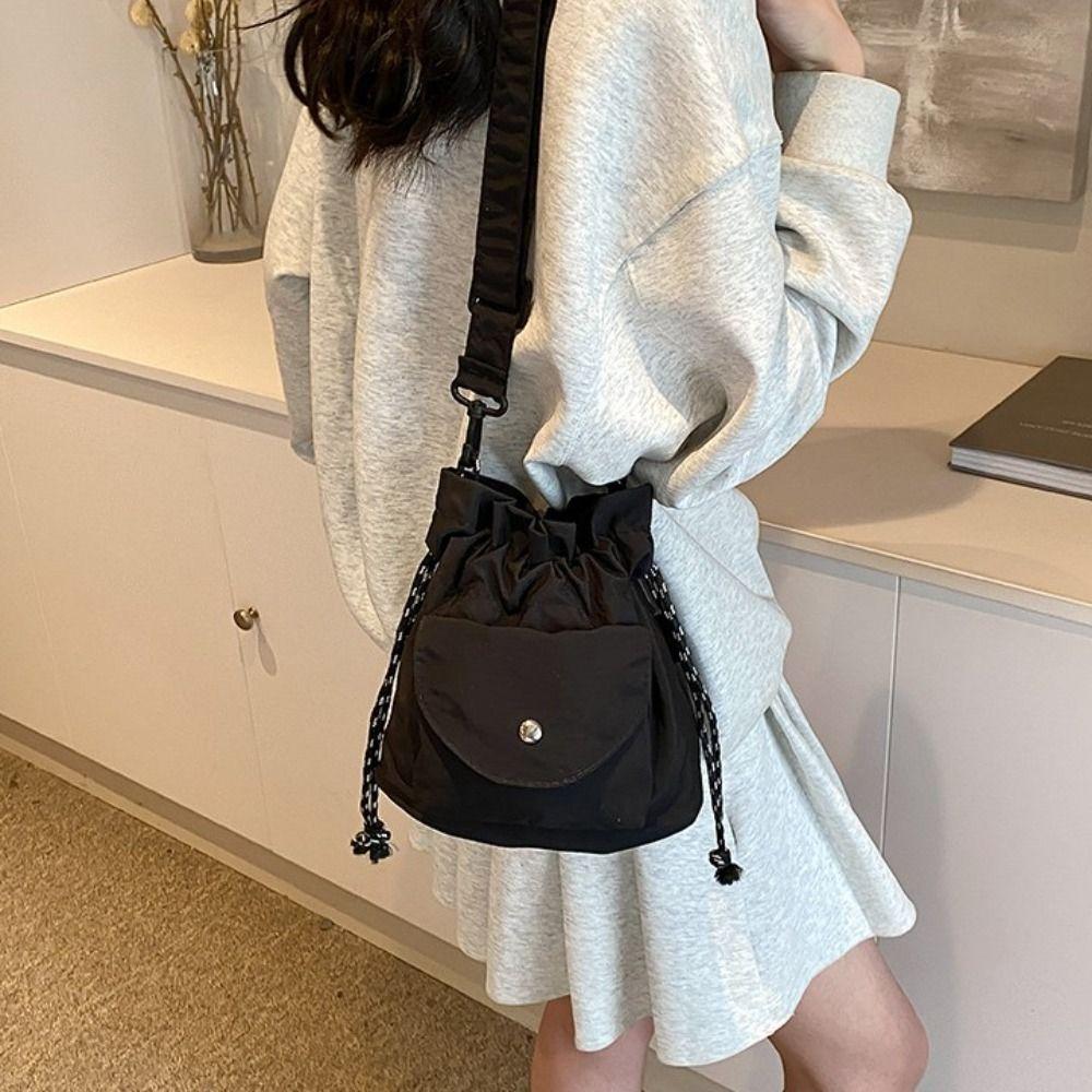 Oxford Shoulder Bag with Pocket Commute Drawstring Bag Simple Crossbody Bag  Girls