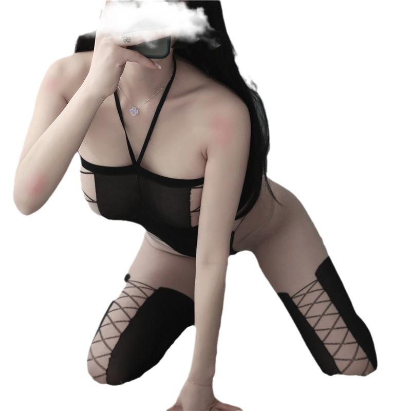 Sex stockings open-file sexy cross-body stockings suspender breast-revealing sex underwear transparent one-piece stockings set