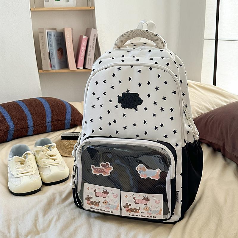 Women's Large Capacity Backpack Color Block Student Schoolbag Girls Stars Print Backpack