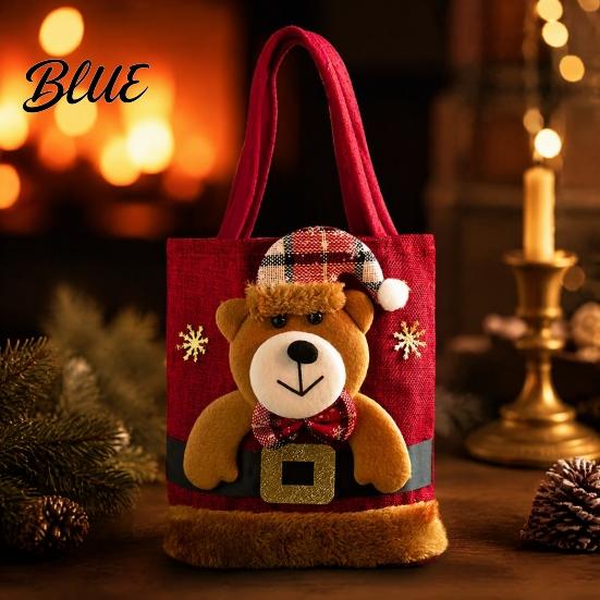 Decorative Christmas Party Favor Bags Tote Bag Santa/Snowman/Elk/Bear 3D Doll Decor Thick Cloth Holiday Candy Treat Holders Fabric Storage Pouch for