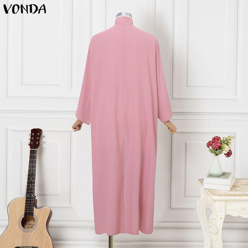 VONDA Plus Size Women Casual Loose V Neck Long Sleeve High Split Irregular Long Blouse Tops