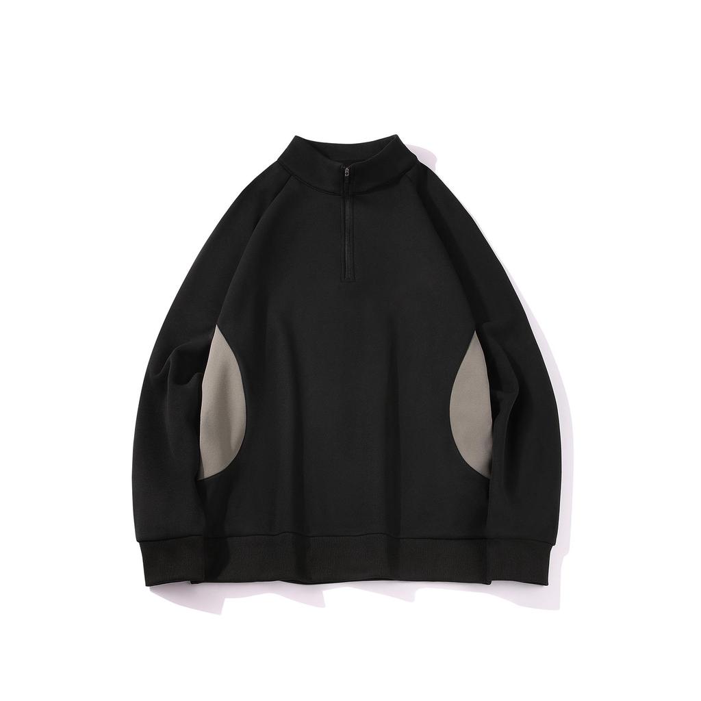 Retro Half-Zip Stand Collar Warm Hoodie - Heavyweight Velvet, Casual Solid Color Sports Top