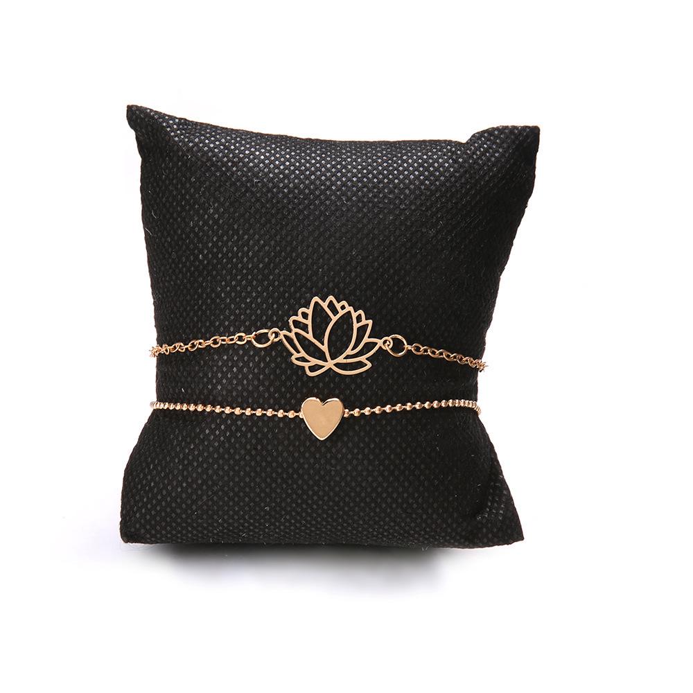 European & American Women's Hollow Lotus Heart Bangle Set - 2-Piece Bracelet