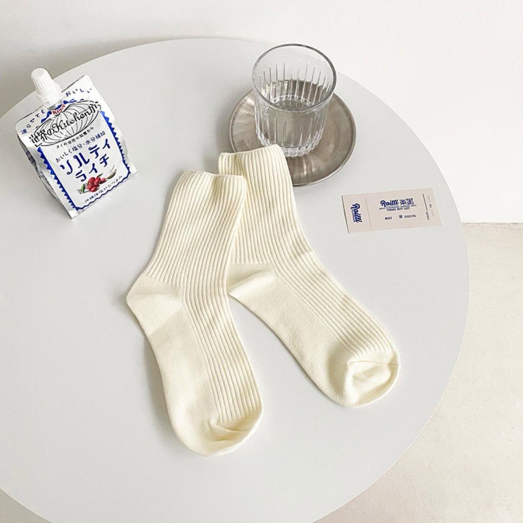 2 Pairs Of New Japanese Socks Set Solid Color Women's Casual Cotton Socks Autumn Simple Women's Medium Length Socks