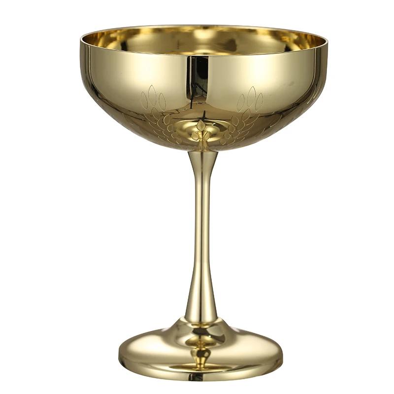 Metal Cup, Martini Cocktail Glasses,Copper Plated Stainless Steel With Etching Pattern