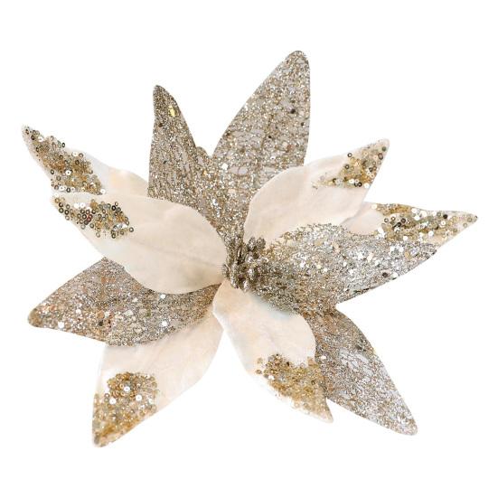 Fleurs de Poinsettia en Tissu à Paillettes de Noël 11 Pouces Grandes Artificielles à Paillettes Ornements d'Arbre de Noël pour Mariage Fête de Fin d'Année