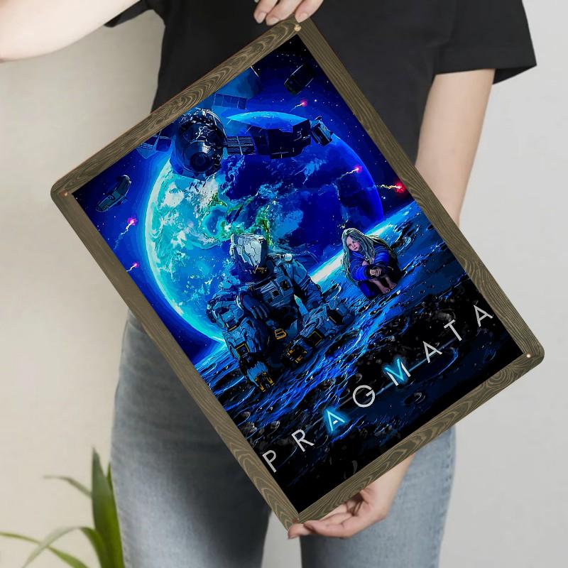 Sci Fi Astronaut Girl Moon Planet Illustration Metal Tin Sign Home Decor Wall Art 20x30cm(7.8x11.8inch)