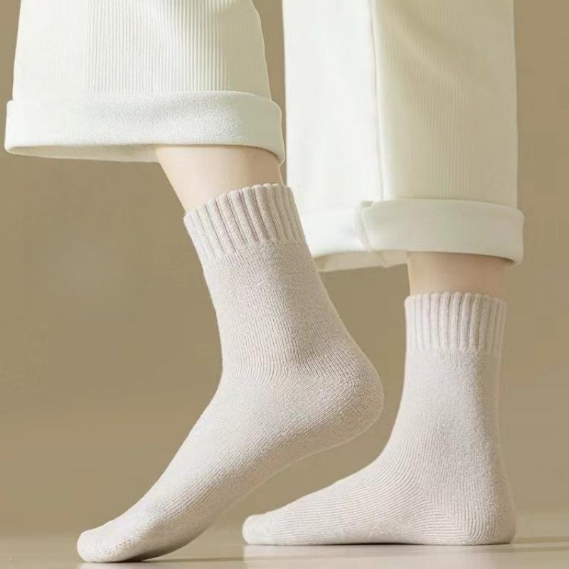 1 Pairs Women's Thickened Mink Socks Plush Sleepwear Solid Color Warm Middle Tube Autumn Winter Home Socks
