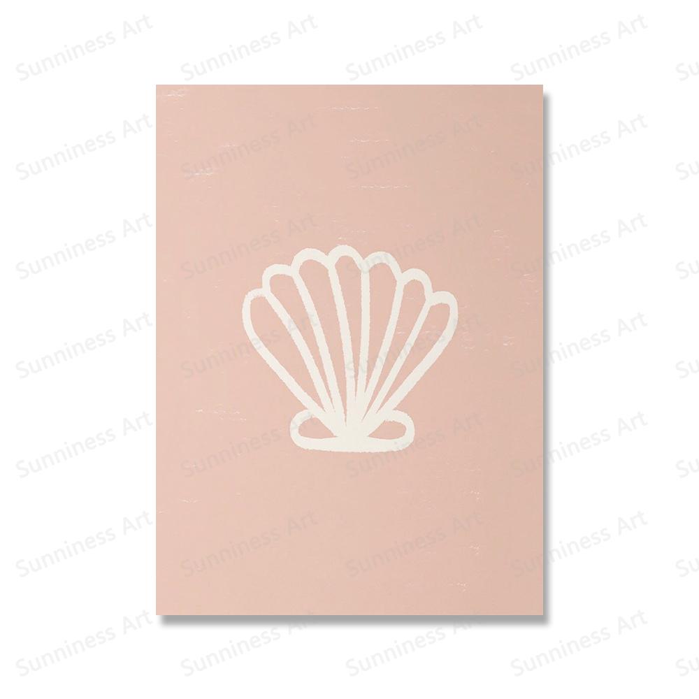 Modern Landskapsposter Surf Rida Vågor Rosa Snäcka Canvasmålning Palmträd Väggkonst Bilder Minimalistisk Boho för Heminredning