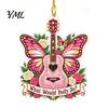 Music Themed Christmas Decorations Pink Guitar Butterfly Ornament, Acrylic Hanging Decor with Rose Festival Decorative Ornaments And Quote,