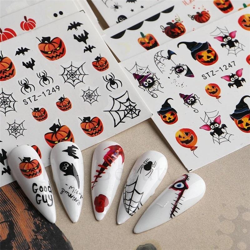 Hot Selling Nail Art Stickers Ins Halloween Skull Funny Pumpkin Bat Nail Water Sticker Nail