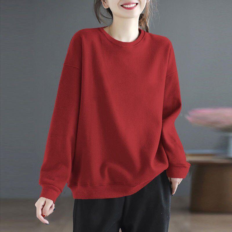 

Leak Detection ~ Brand Discount Women s Clothing Withdraw High Grade Gray round Neck Pure Cotton Sweatshirt Age Reduction plus Size Long Sleeve Top Red [pure color]] M