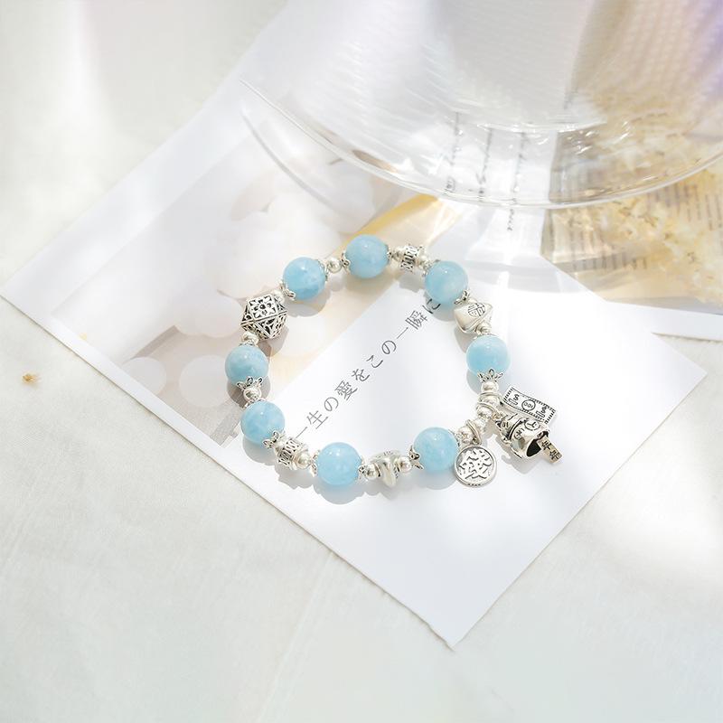 Natural Blue Crystal Aquamarine Bracelet Women'S 925 Silver Accessories Finished Bracelet