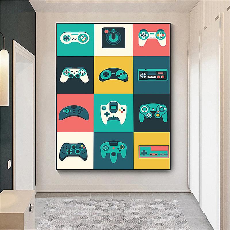 Video Game Controller Canvas Art Paintings Poster and Prints Gaming Room Wall Art Picture for Player Boy Room Decoration No Frame