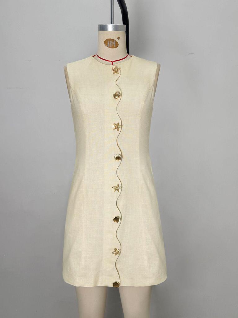 European & American Women's Sleeveless Button-Up Elegant Mini Skirt - Summer Slim Fit Socialite Style