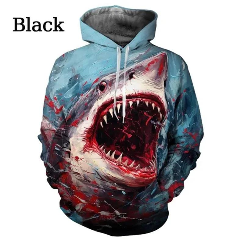 Fierce Shark Fishing Hoodie Men Y2k Pullovers 3D Whale Sealife Printed Hoodies Harajuku Fashion Streetwear Womens Clothing Hoody