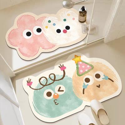 Cartoon Bathroom Absorbent Mat Fun Bathroom Door Diatom Mud Non-slip Mat Household Toilet Quick-drying Carpet