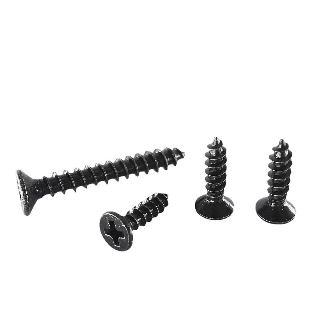 Black Zinc Plated 304 Stainless Steel Countersunk Self-Tapping Screws, Flat Head, Phillips, Sizes M2-M6