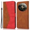 For Realme 12 4G/12+ 5G Cover Color Splicing Wallet Stand Leather Phone Case with Wrist Strap