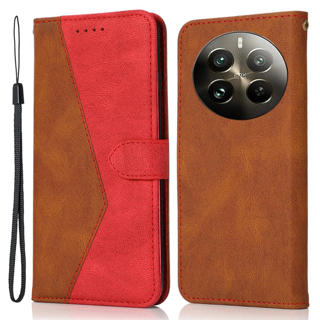 For Realme 12 4G/12+ 5G Cover Color Splicing Wallet Stand Leather Phone Case with Wrist Strap