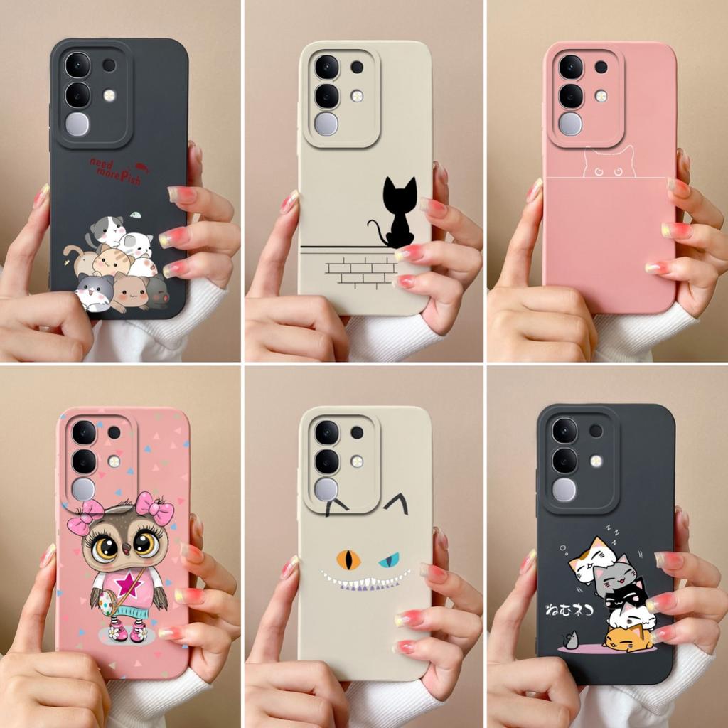 New Case For Vivo Y19S V30 V40e V50 Y04 T4x iQOO Z9s Y29 Y29S Y39 S19 Pro V40 Lite(IDN) Lovely Owl Kitten Slim Silicone Shockproof Shell For Vivo Capa