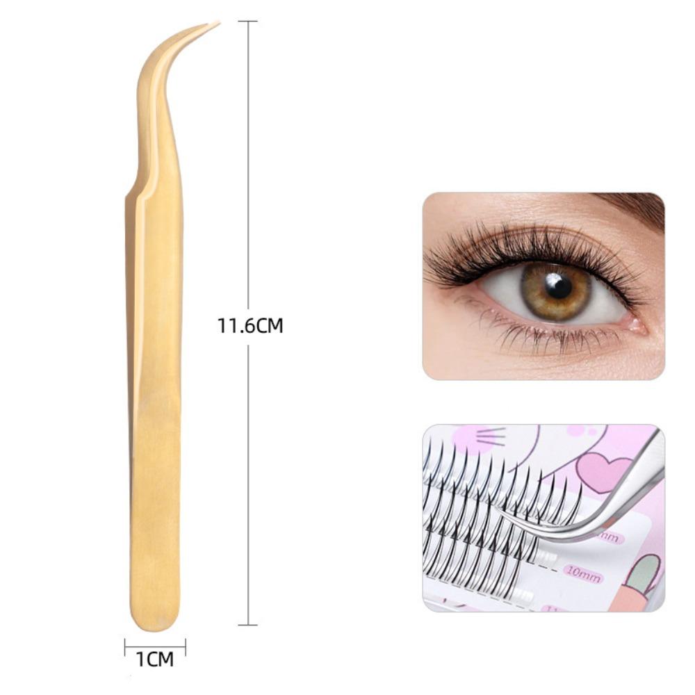 Durable Stainless Steel Lash Extension Tweezers Anti-Slip Gold Curved Tip Tweezers Straight Tweezers Makeup Accessories