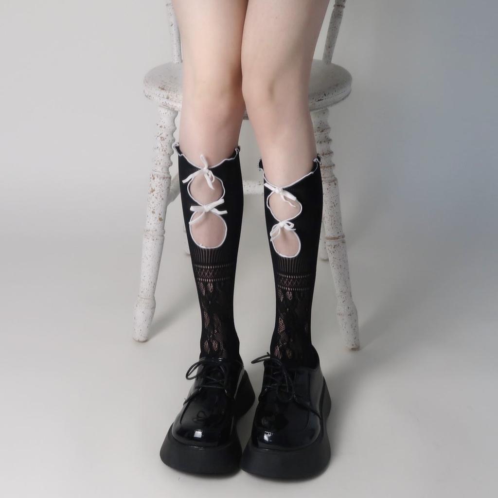 Hollow Lace Socks Lace Bow Personalized Stockings Summer Lolita Calf Socks Can Be Sweet and Salt JK Medium Tube Socks
