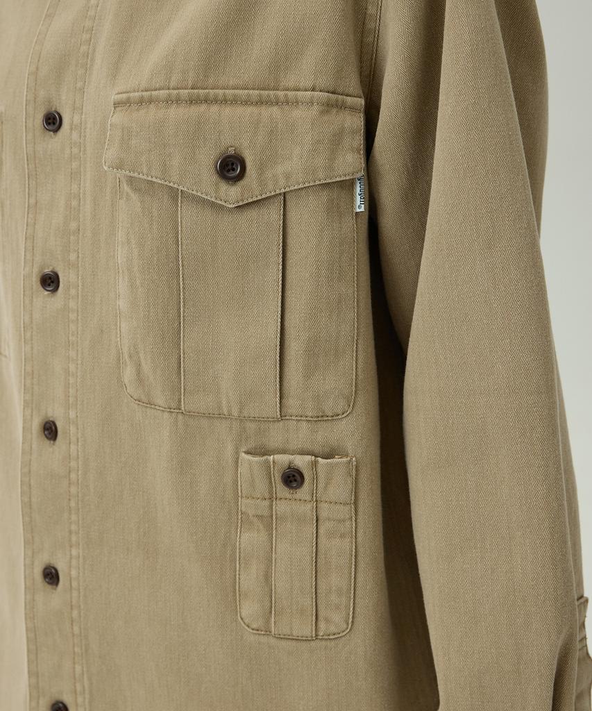 MAGOODGAN Labor 2121 Herringbone Cotton Oversized Beige Military Shirt