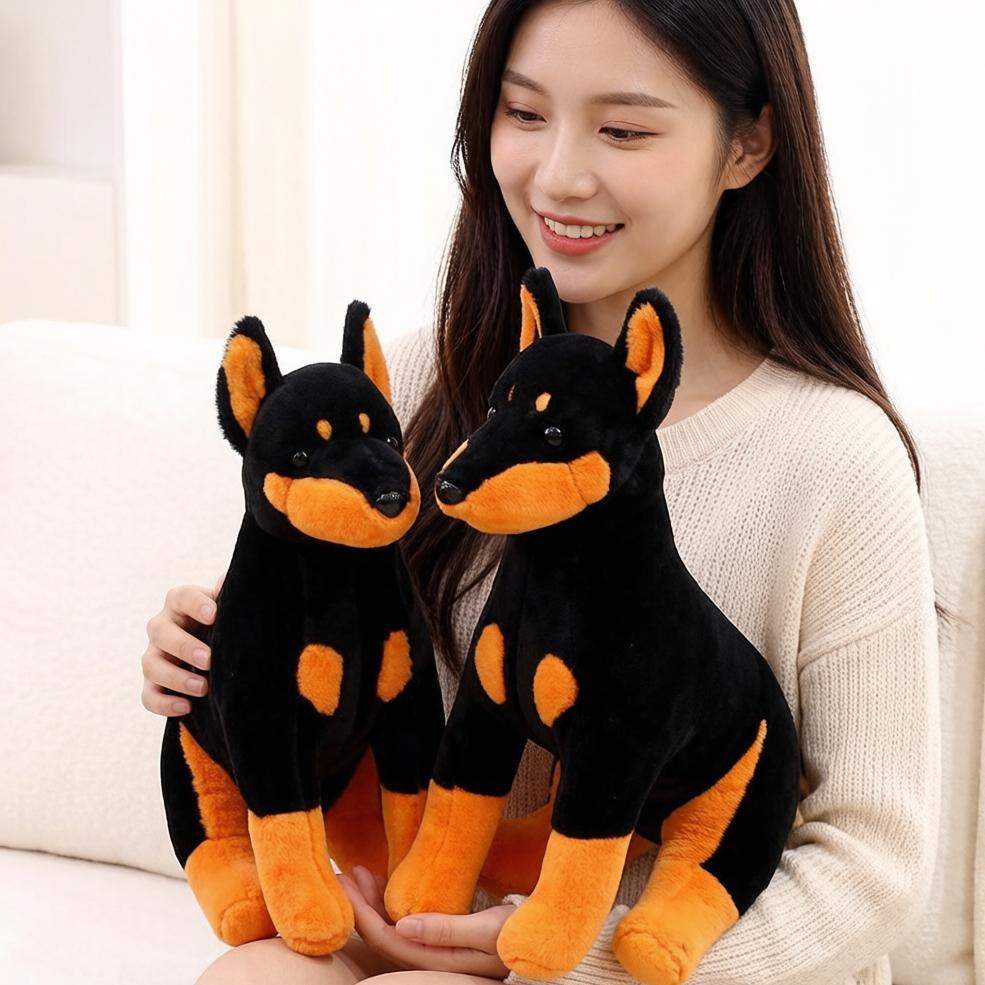 Favorite Toy Men's Black/Brown Sitting Like Real Doberman Pinscher Dog Doll Stuffed Animal Plushie Birthday Present