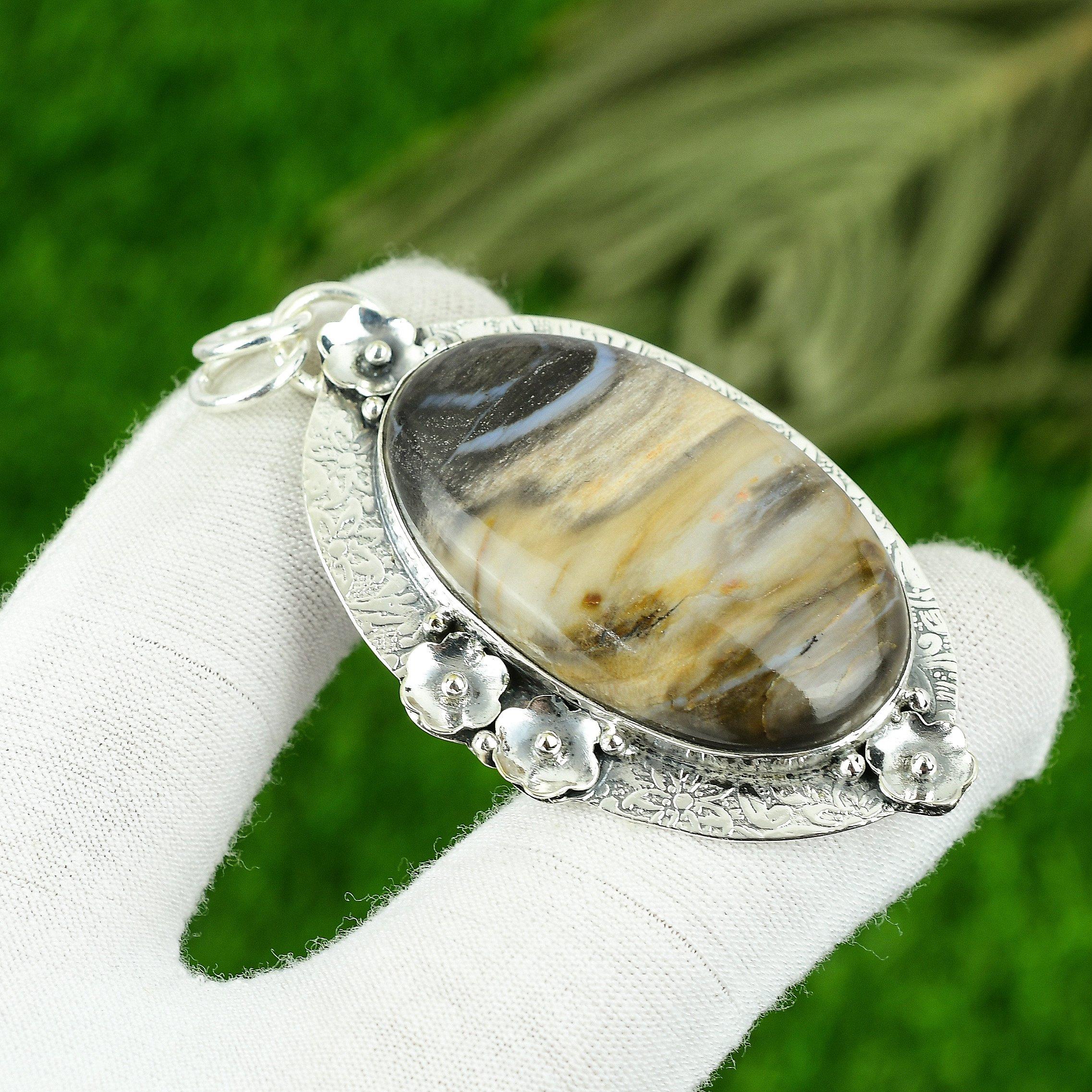 

Natural Peanut Wood Jasper Gemstone Pendant 925 Sterling Silver For Girls