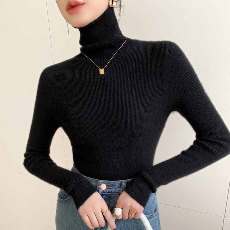 Women's Slim-fit Cashmere High-neck Sweater, Pullover Knitwear, New Autumn/Winter Style, Tight-fitting Base Layer.