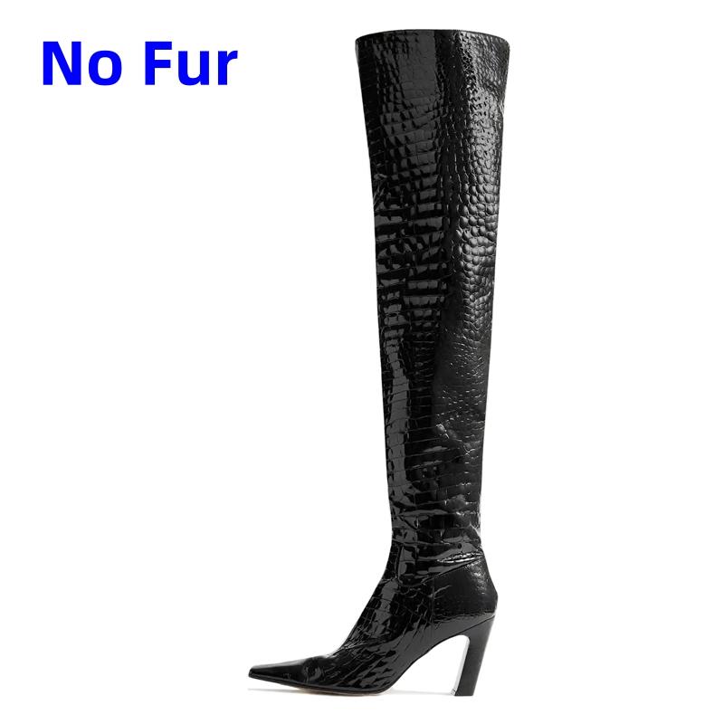 Western Women's Over the Knee High Boots Genuine Leather Heels Winter Shoes Ladies Black Brown Long Chelsea Boot Big Size 45