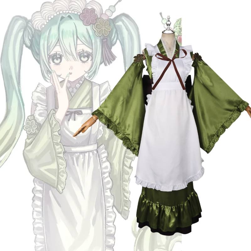 Cosplay Hatsune Miku Costume Matcha Sleeve Dress Role Play Polyester Gift Women