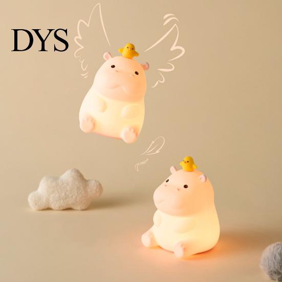 Warmer Schein Schlafzimmer Dekoration Niedlicher Nilpferd Nachtlicht, Tipp-Steuerung, 2 Helligkeitsstufen Quetschbar Nachttischlampe, USB Auto-Aus-Timer Wiederaufladbar Kinderzimmer