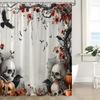 Halloween Shower Curtain Vintage Skull Scary Pumpkin Horror Crow Creepy Skeleton Gothic Fall Floral Tree Raven Spooky Bat Retro Witchy Bath Curtain