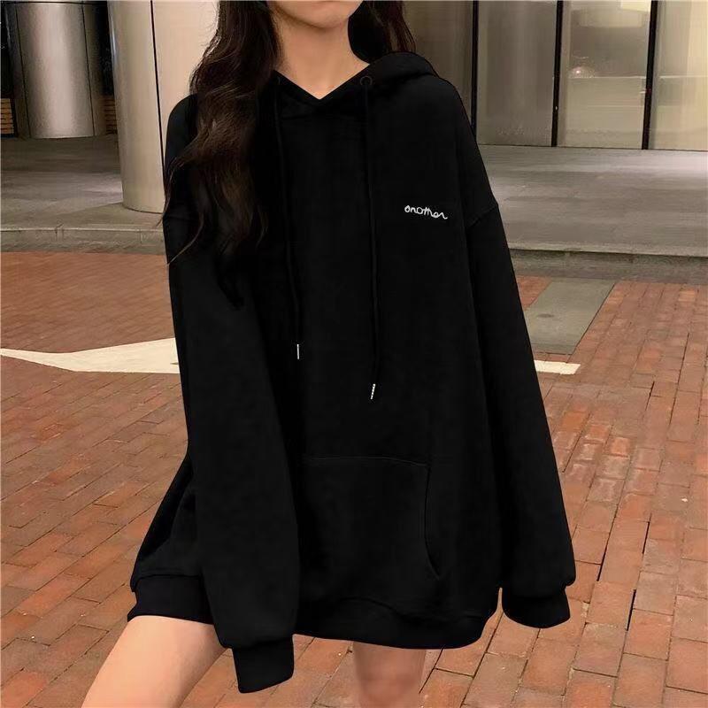 Women Plus Size Loose Fit Hooded Sweatshirt Korean Style Casual Top For Students