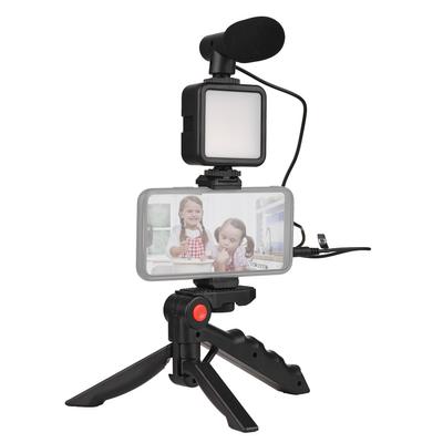 Smartphone Vlog Kit Mini LED Video Light + Cardioid Microphone + Extendable Phone Clip + Tripod