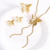 18K Gold Plated Titanium Jewelry Set: Pull-out Butterfly Necklace, Tassel Earrings, Luxury Studs, and Sweater Chain Ring