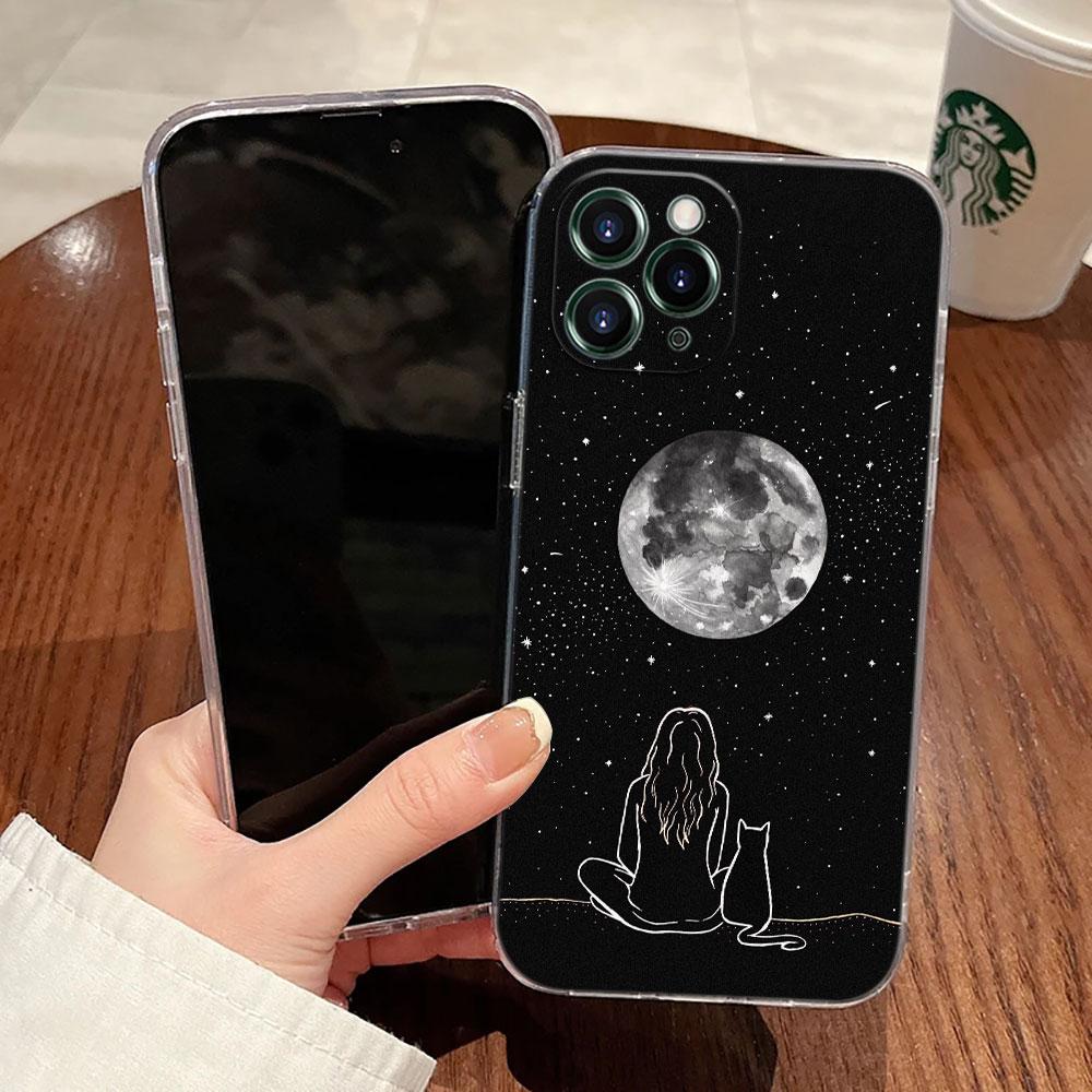 Funny Cute Cat Line Art Transparent Case For Apple iPhone 17 16 15 14 13 12 11 Pro Max 16 Plus 16E 17Air 17Pro Phone Cover Funda