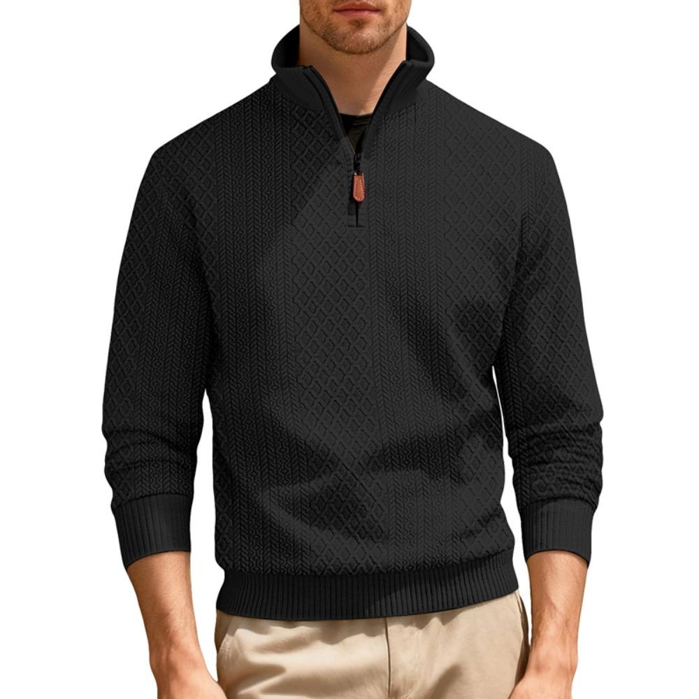New American Fashion Men Sweatshirts Casual Loose Stand Collar Zip-up Long-sleeved Pullover Leisure Jacquard Solid Color Tops