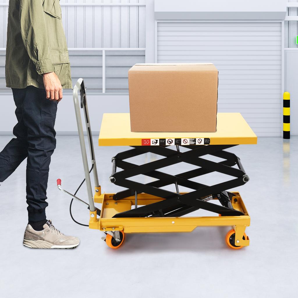 Bymaocar 770lbs Double Scissor Hydraulic Lift Table Cart with 4 Wheels, Handling Tool for Material Handling and Transportation