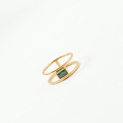 Double-layer Green Zircon Ring Female Niche Design Light Luxury Index Finger Ring, Titanium Steel Electroplated Ring