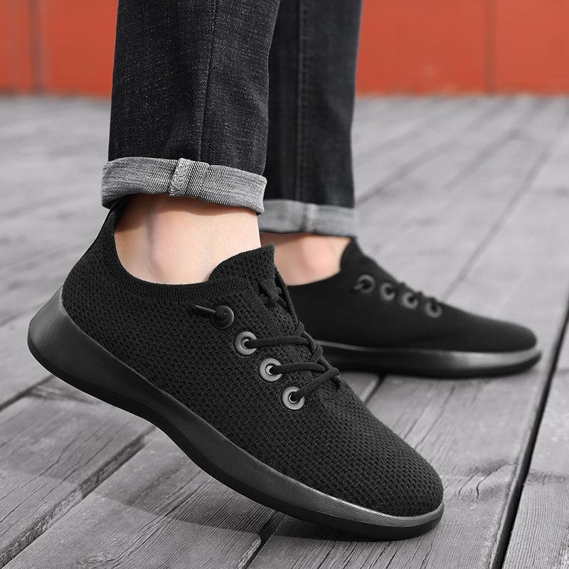 Breathable light flying woven casual walking shoes men's and women's lightweight jogging shoes one pedal men's large size low-top sports trendy shoes