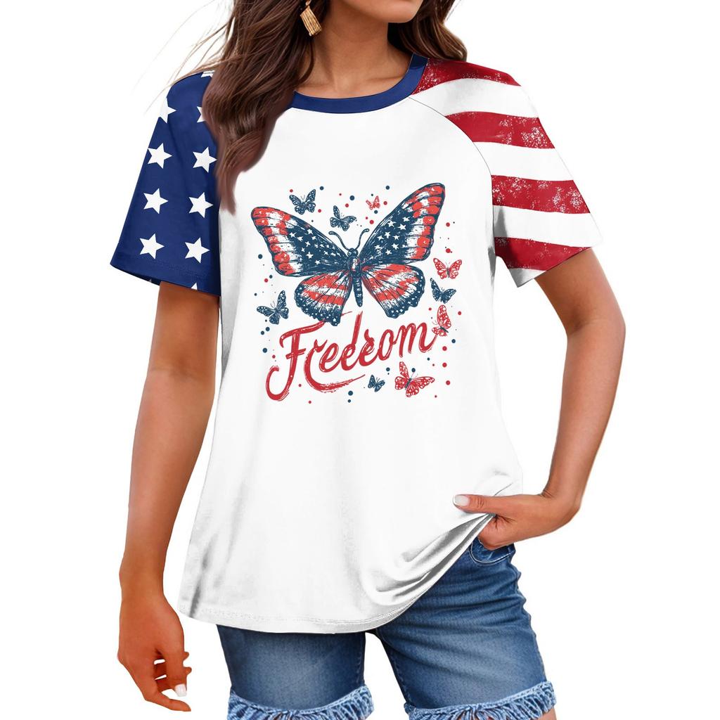 Women's Fashion Casual Printed Round Neck Raglan Sleeve T-Shirt Top T-Shirt Top Top