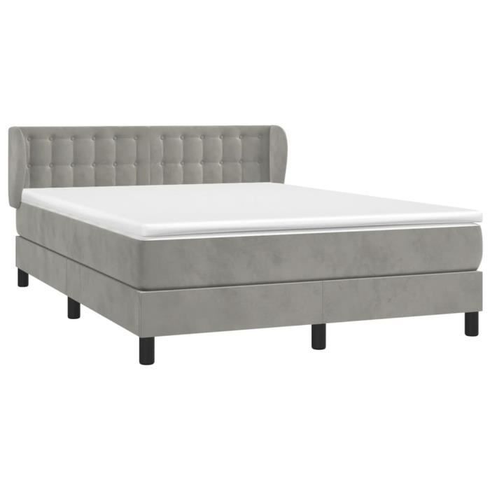 3127727 vidaXL Lit à sommier tapissier et matelas Gris clair 140x190cm Velours